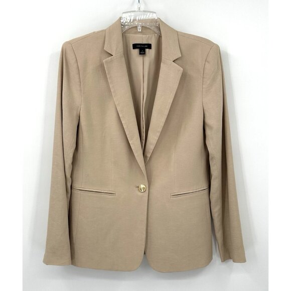 ANN TAYLOR jacket blazer linen blend one button career business pockets beige 6 - Picture 2 of 9